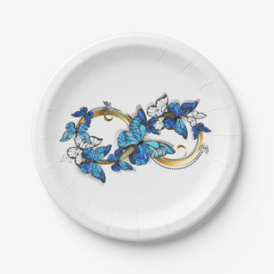 Assiettes En Carton Symbole infini de papillons Morpho bleus