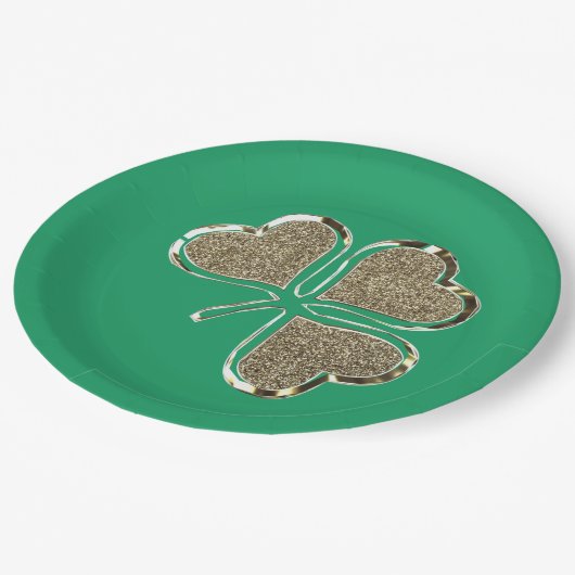 Assiettes En Carton Symbole irlandais shamrock Clover Irlande Gold Ele (Angle)