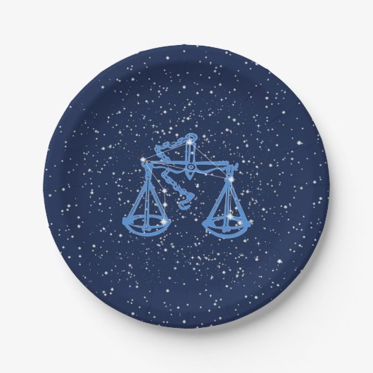 Assiettes En Carton Symbole Libra Constellation et Zodiac avec étoiles (Devant)