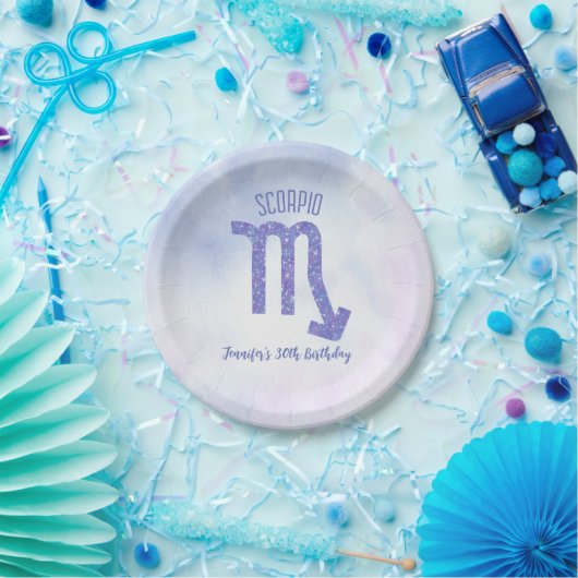 Assiettes En Carton Symbole personnalisé Scorpio violet fête d'anniver (Fête)