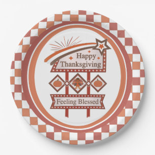 Assiettes En Carton Symbole rétro du bon thanksgiving béni