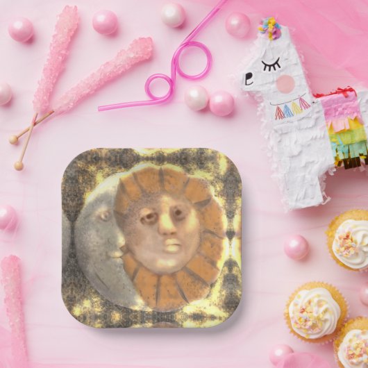 Assiettes En Carton Symbole soleil et lune relique conception de l'oeu (Fête)
