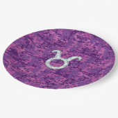 Assiettes En Carton Symbole Taurus de Mère de Perle sur Camo numérique (Angle)