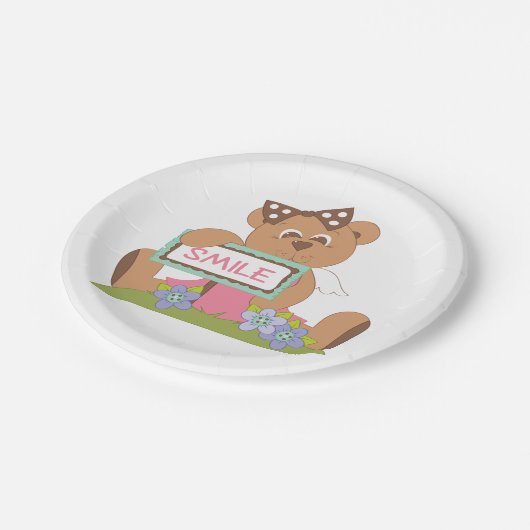 Assiettes En Carton Symbole Teddy Bear with Bow Holding Smile (Angle)