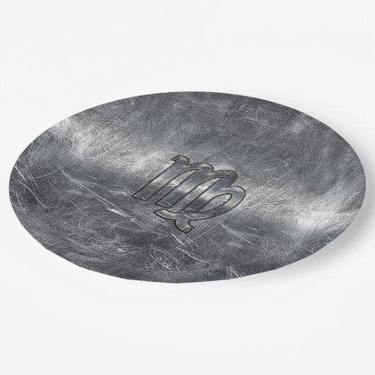 Assiettes En Carton Symbole Virgo Zodiac Argent Style désaffecté (Angle)