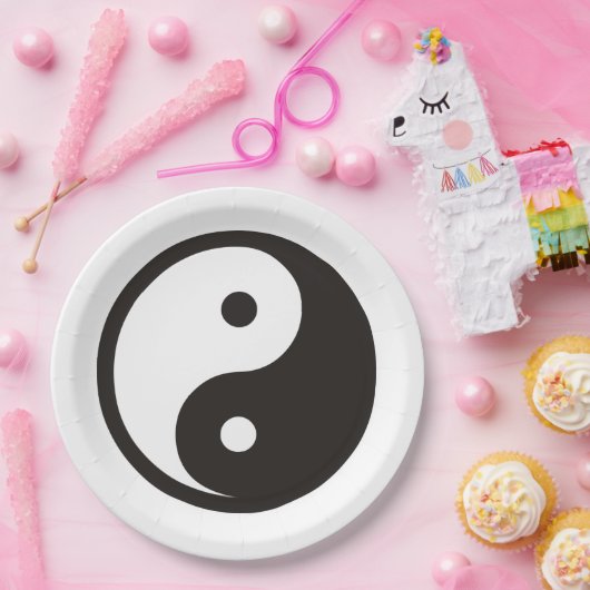 Assiettes En Carton Symbole Yin Yang - tatouage solide (Fête)