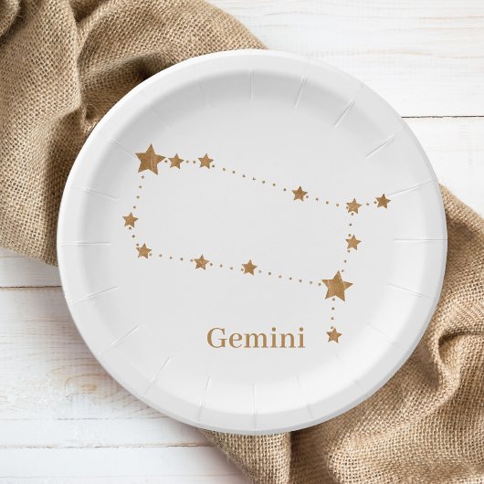 Assiettes En Carton SYMBOLE Zodiaque Moderne Gemini Or | Air de l'élém