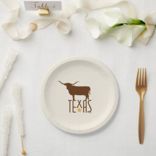 Assiettes En Carton Symboles du Texas, Longhorn, marron