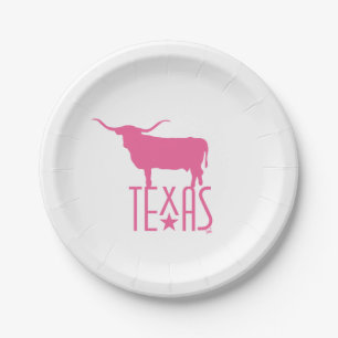 Assiettes En Carton Symboles du Texas, Longhorn, rose