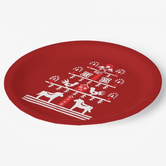 Assiettes En Carton Sympa Festif Scandi Rouge Blanc Arbre de Noël (Angle)