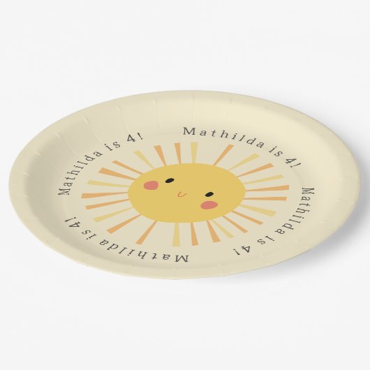 Assiettes En Carton Sympa jaune soleil illustration fête d'anniversair (Angle)