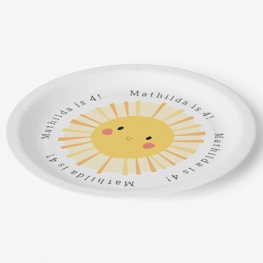 Assiettes En Carton Sympa jaune soleil illustration fête d'anniversair (Angle)