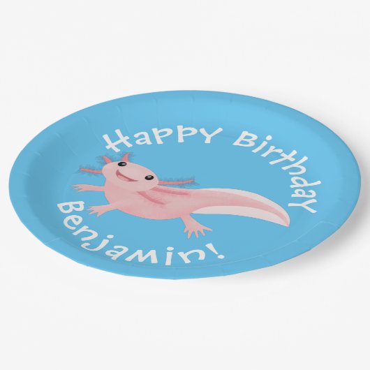 Assiettes En Carton Sympa rose heureux axolotl anniversaire personnali (Angle)
