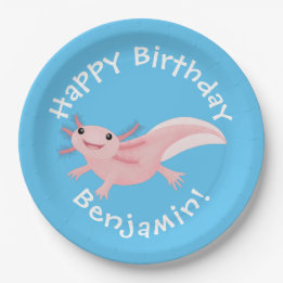 Assiettes En Carton Sympa rose heureux axolotl anniversaire personnali