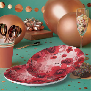 Assiettes En Carton Symphonie de Fleur Rouge
