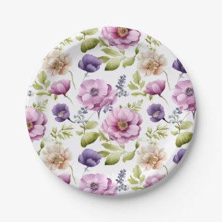 Assiettes En Carton Symphonie Royal Bloom Purple Floral Pattern