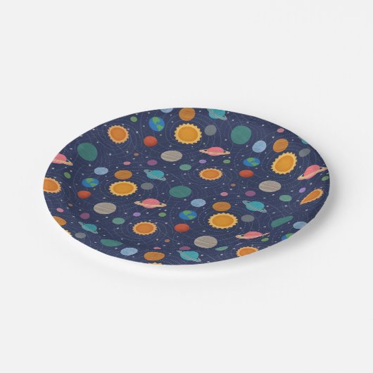 Assiettes En Carton Système solaire avec Soleil et Planètes (Angle)