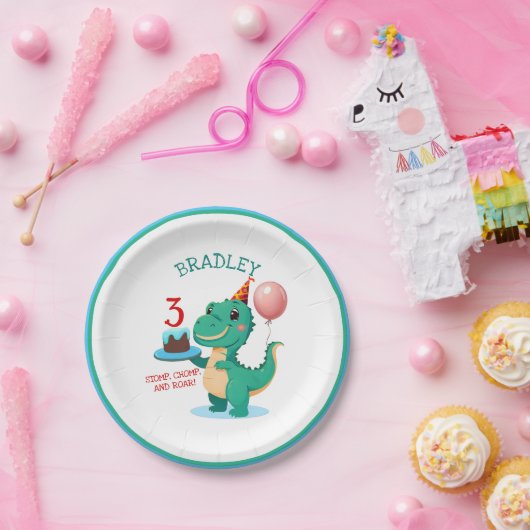Assiettes En Carton T Rex Dinosaur 3e fête d'anniversaire (Fête)