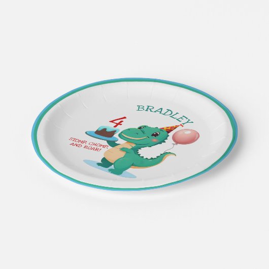 Assiettes En Carton T Rex Dinosaur 4e fête d'anniversaire (Angle)