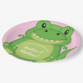 Assiettes En Carton T-Rex Dinosaur Baby shower rose (Angle)