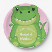 Assiettes En Carton T-Rex Dinosaur Baby shower rose (Devant)