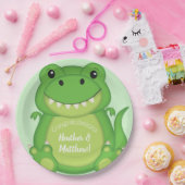 Assiettes En Carton T-Rex Dinosaur Baby shower vert (Fête)