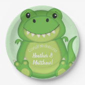Assiettes En Carton T-Rex Dinosaur Baby shower vert (Devant)
