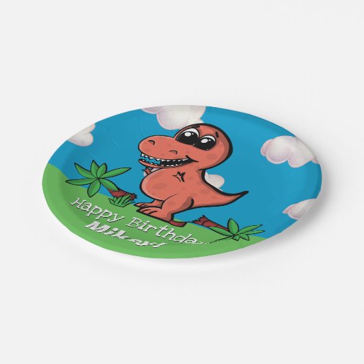 Assiettes En Carton T Rex Dinosaur fête d'anniversaire (Angle)