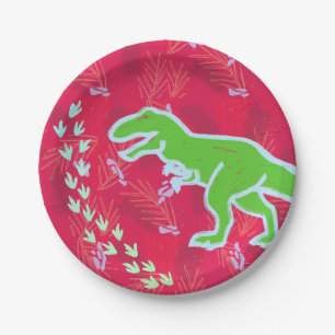 Assiettes En Carton T-Rex Dinosaure Tracks Jurassic