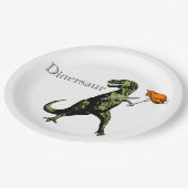 Assiettes En Carton T-Rex mange le poulet avec le couteau et la (Angle)