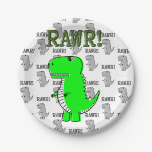 Assiettes En Carton T-Rex mignon et en colère avec Motif noir et blanc