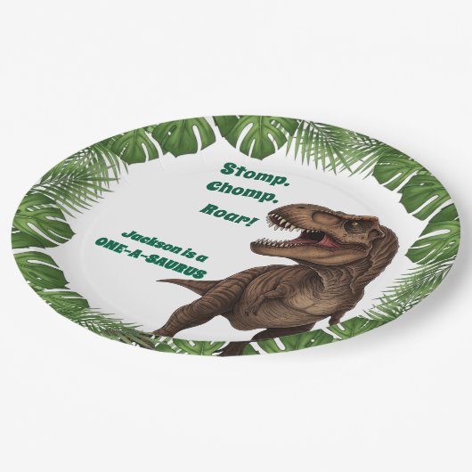Assiettes En Carton T-Rex Roar Dinosaur Birthday Paper Plates (Angle)