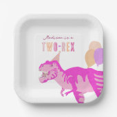 Assiettes En Carton T-Rex Rose Cute Deux Rex Dinosaure Anniversaire (Recto)