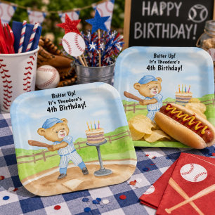 Assiettes En Carton T-shirt de baseball ours en peluche Tee Ball pour 