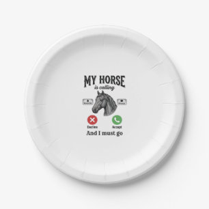 Assiettes En Carton T-Shirt de gravure vintage d'appel de cheval drôle