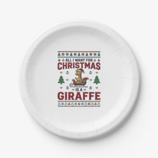 Assiettes En Carton T-shirt de Noël drôle avec girafe et traîneau