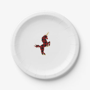 Assiettes En Carton T-shirt de Noël Licorne à carreaux rouges Buffalo
