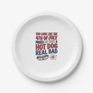 Assiettes En Carton T-shirt drôle patriotique hot dog 4 juillet Design