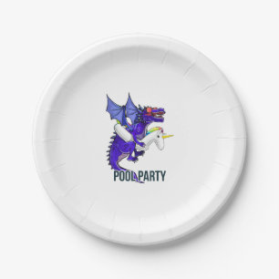 Assiettes En Carton T-shirt flottant licorne dragon de fête au bord de