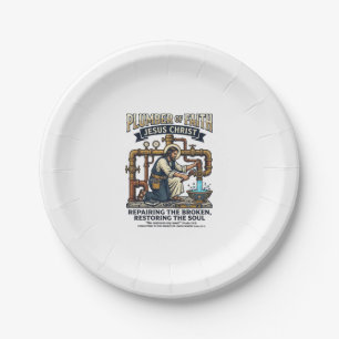 Assiettes En Carton T-shirt graphique Jésus Plombier Art chrétien_1