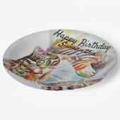 Assiettes En Carton Tabby Cat Aquarelle Anniversaire Plaque Papier (Angle)