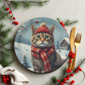 Assiettes En Carton Tabby Cat en hiver de Preppy Attire et Casquette