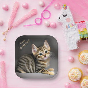 Assiettes En Carton Tabby chatte moelleux chatte bébé