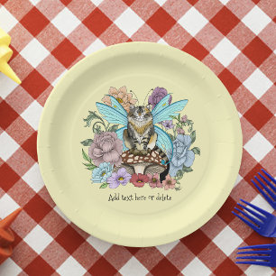 Assiettes En Carton Tabby Fairy Cat Mushroom Floral