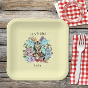 Assiettes En Carton Tabby Fairy Cat Mushroom Floral