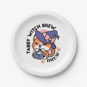 Assiettes En Carton Tabby Witch Brew – Joli design de chat Halloween