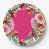 Assiettes En Carton Table de baby shower mariage rose vif aquarelle fl (Devant)