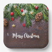 Assiettes En Carton Table de Noël rustique avec pin et neige (Recto)