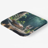 Assiettes En Carton Table Rustique Avec Vin Dans Une Forêt (Angulaire)