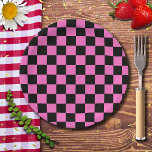 Assiettes En Carton Tableau de À damiers rose et noir Neon Vintage<br><div class="desc">Tableau de contrôle Neon Pink et Black À damiers | VINTAGE | Classique | tendance | Style | Mode | Minimal</div>